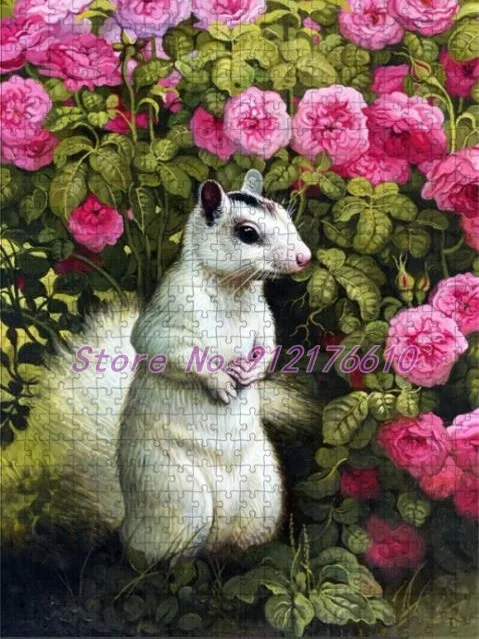 Rabbit Squirrel Animals 500 Pieces Puzzle Jigsaw Vintage Cartoon Landscape Print Paper Puzzle Family Decompress Educational Toys