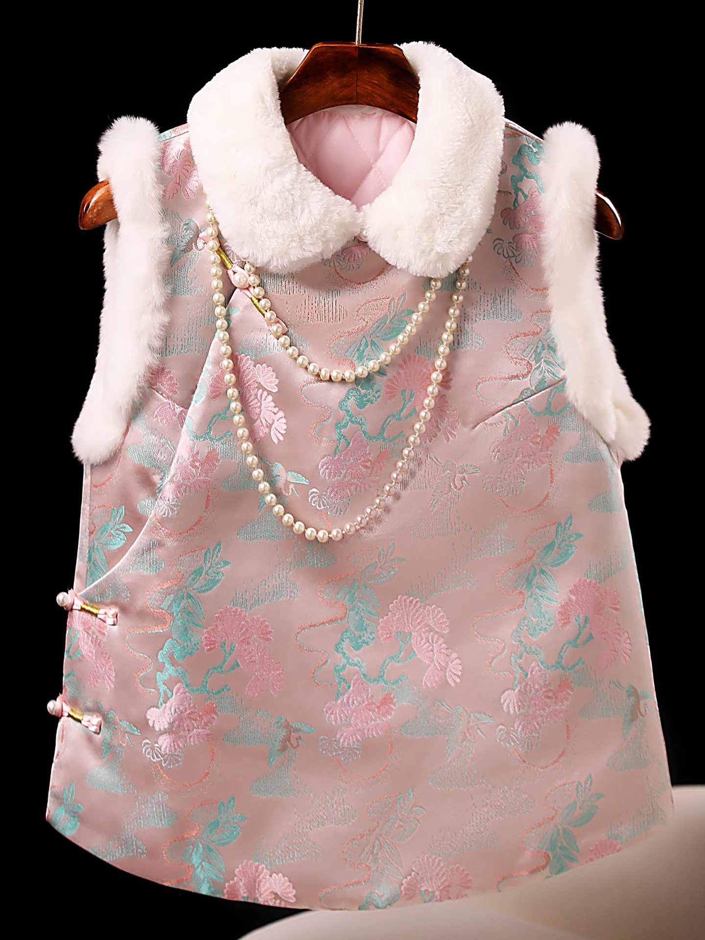 

New Chinese Sle Thiened Cotton Women's Qipao Vest Warm Top Autumn Winter Outerwear No Sve Floral Patterned Midi Dr