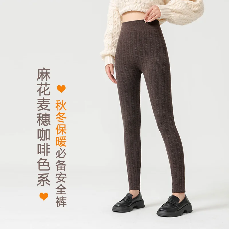 Women Modal Yoga Pants Leggings Warm Velvet High Waisted Skinny Stretch Pants Striped Twisted Pattern Comfort Small Leg Leggings