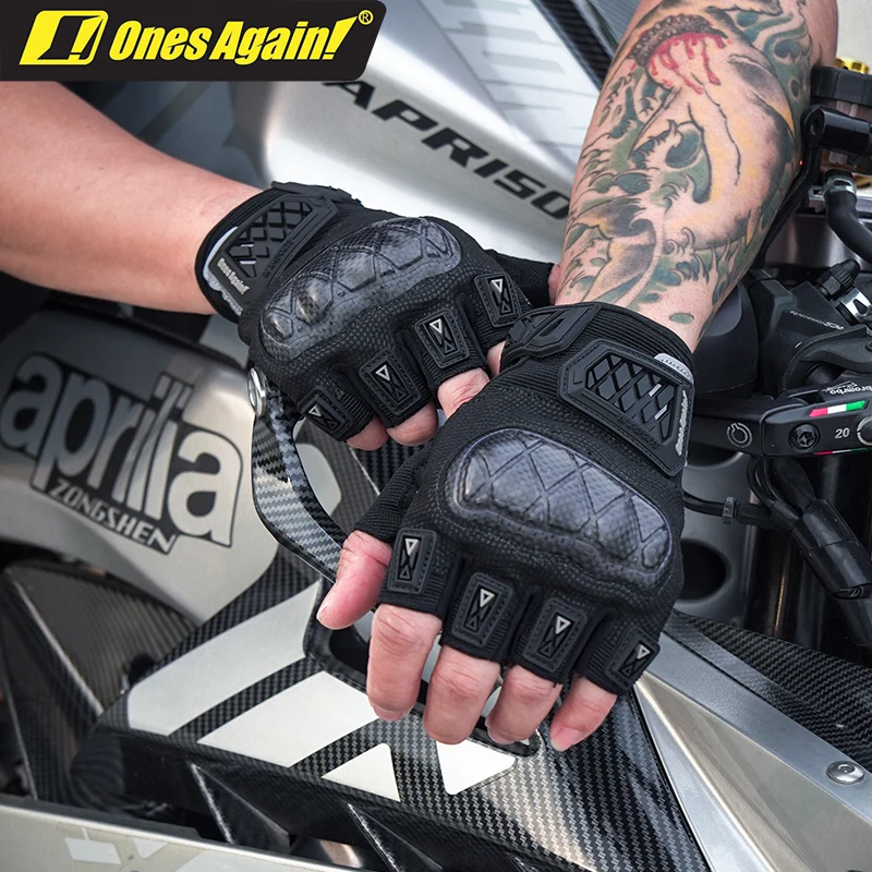 Summer Half Finger Breathable Motorcycle Gloves Outdoor Cycling Motorbike Drop-Resistant Anti-Slip Protective Gear for Riding