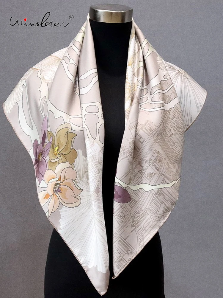 

Winsleter-Женский элегантный шарф из 100% натурального шелка 18 мм, принт 88*88 см, подарки для мамы, модные темпераментные шарфы, новинка осени 2023 года A59445CC