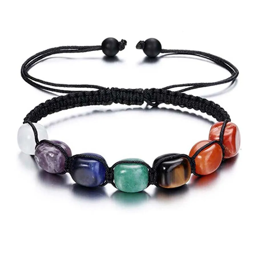 Handmade Rope Braided Macrame Bracelets For Women Man Natural Chakra Crystal Irregular Polished Tumbled Stone Bracelet Jewelry