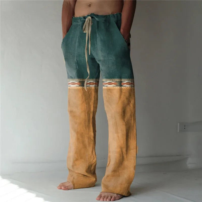 Fashionable Summer Men's Casual Wide Leg Pants 3D Printed Wide Leg Pants Hawaii Simple Loose Beach Pants