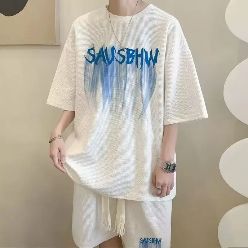 

Trendy Letter Print ort Sve orts Set for Men plus Size Summer Casual Sportswear Student Sle Haome plus Size Set