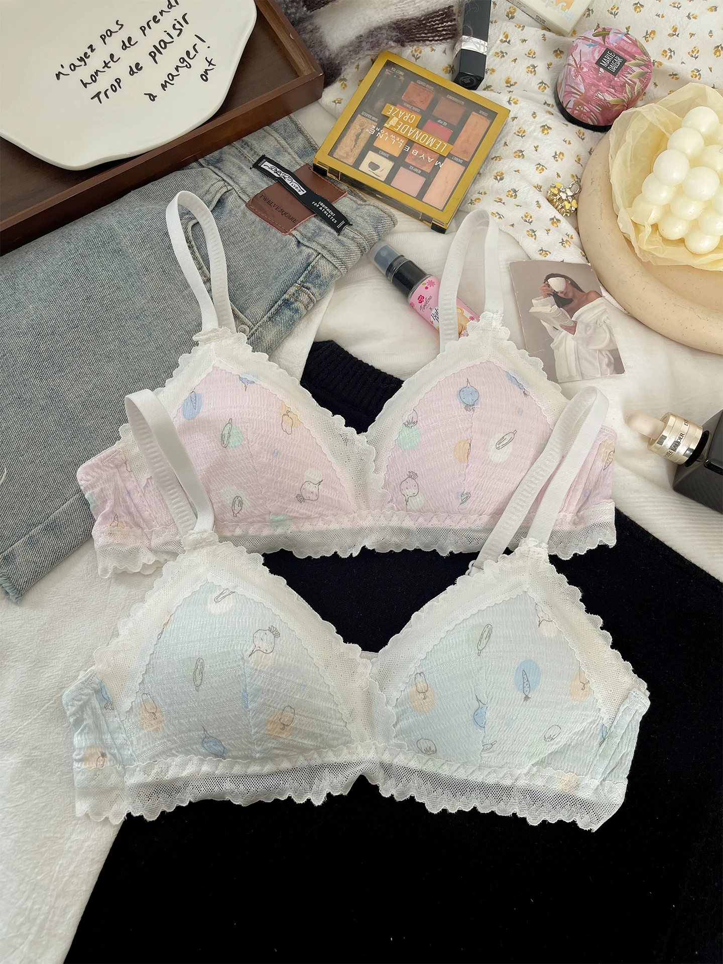 Lolita Sweet Girl Triangular Cup Underwear Women's Gathering No Steel Hoop Thin Comfortable Breathable Student High School Bra