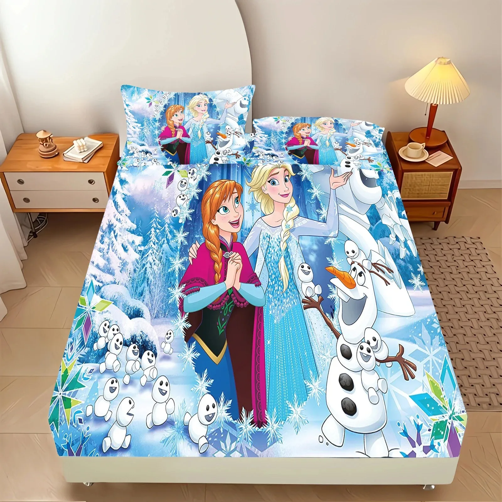 Frozen Fitted Sheet Princess Elsa Print Cartoon Cute Sheets Bedding, Disney Bedding Set Comfortable and Soft 2/3 Piece Set