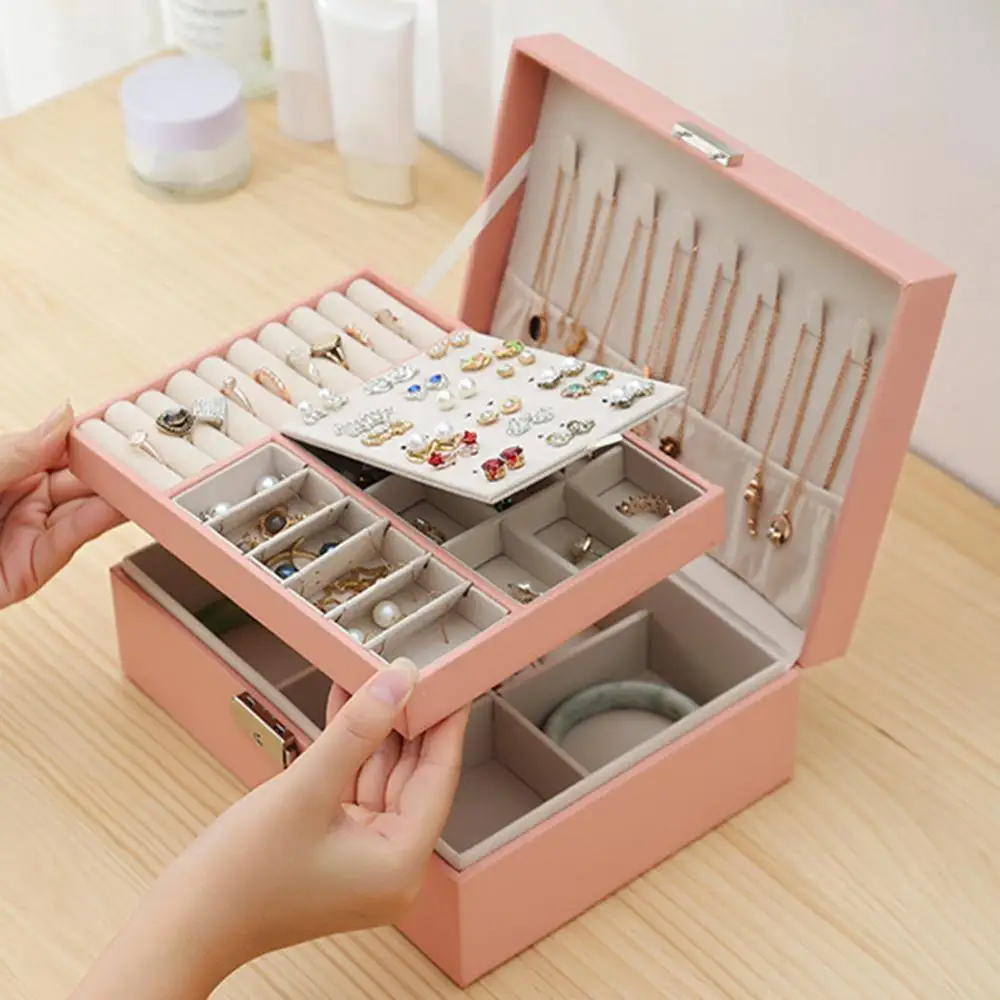 Caja de almacenamiento de anillos para mujer, organizador de joyas, caja de viaje multifunción, collar, pendientes, anillo