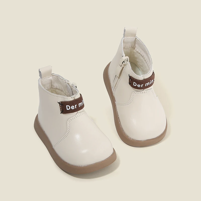 

Женские кожаные ботинки для малышей, детская обувь для малышей, осень и зима, новая обувь для девочек, ботинки с подкладкой, Детские хлопковые ботинки