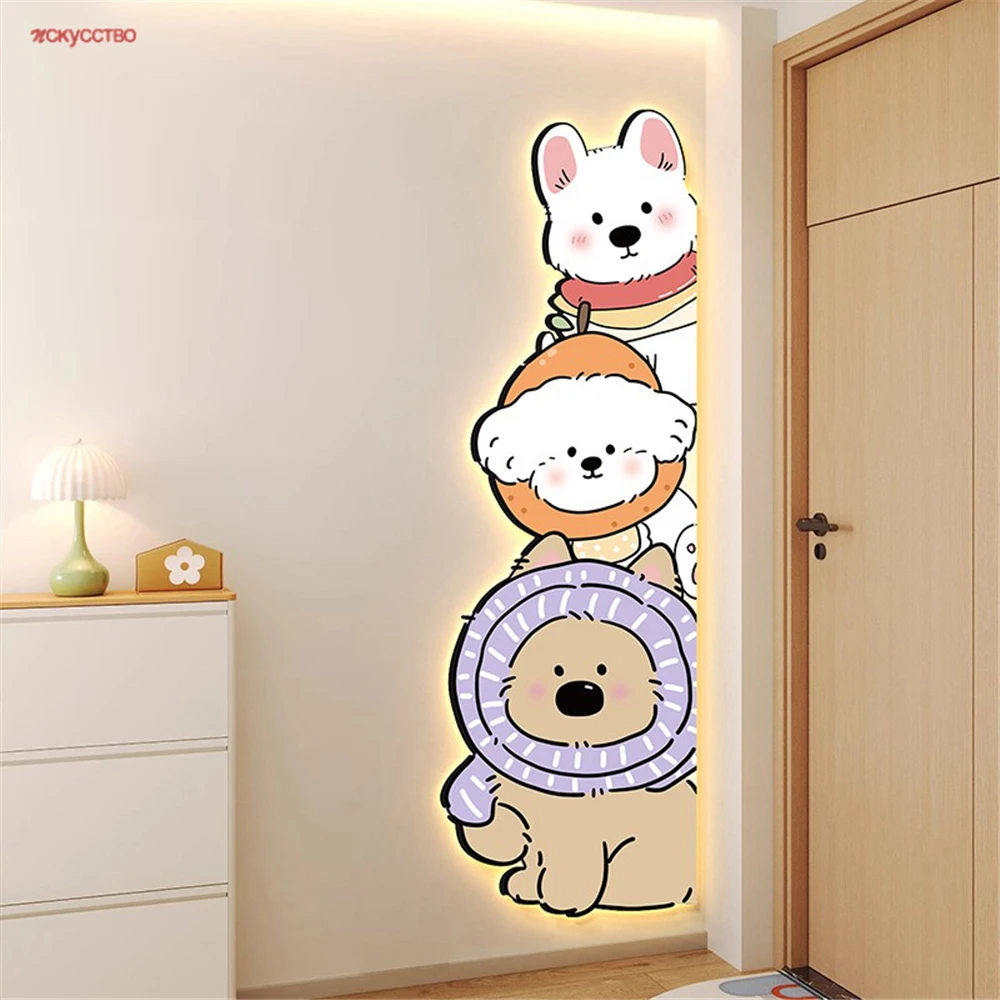 

Фрески с изображением животных, светодиодный настенный светильник для щенков, подвесные картины для детских комнат, гостиная, атмосфера в помещении, ночник для мальчиков