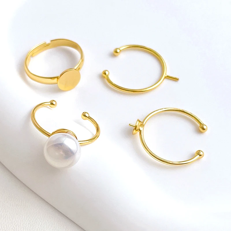 6 Pieces  Brass Plated True Gold Adhesive Pearl Flat Set Ring Ring  DIY Charm Making Jewelry Discovery Accessories Materials