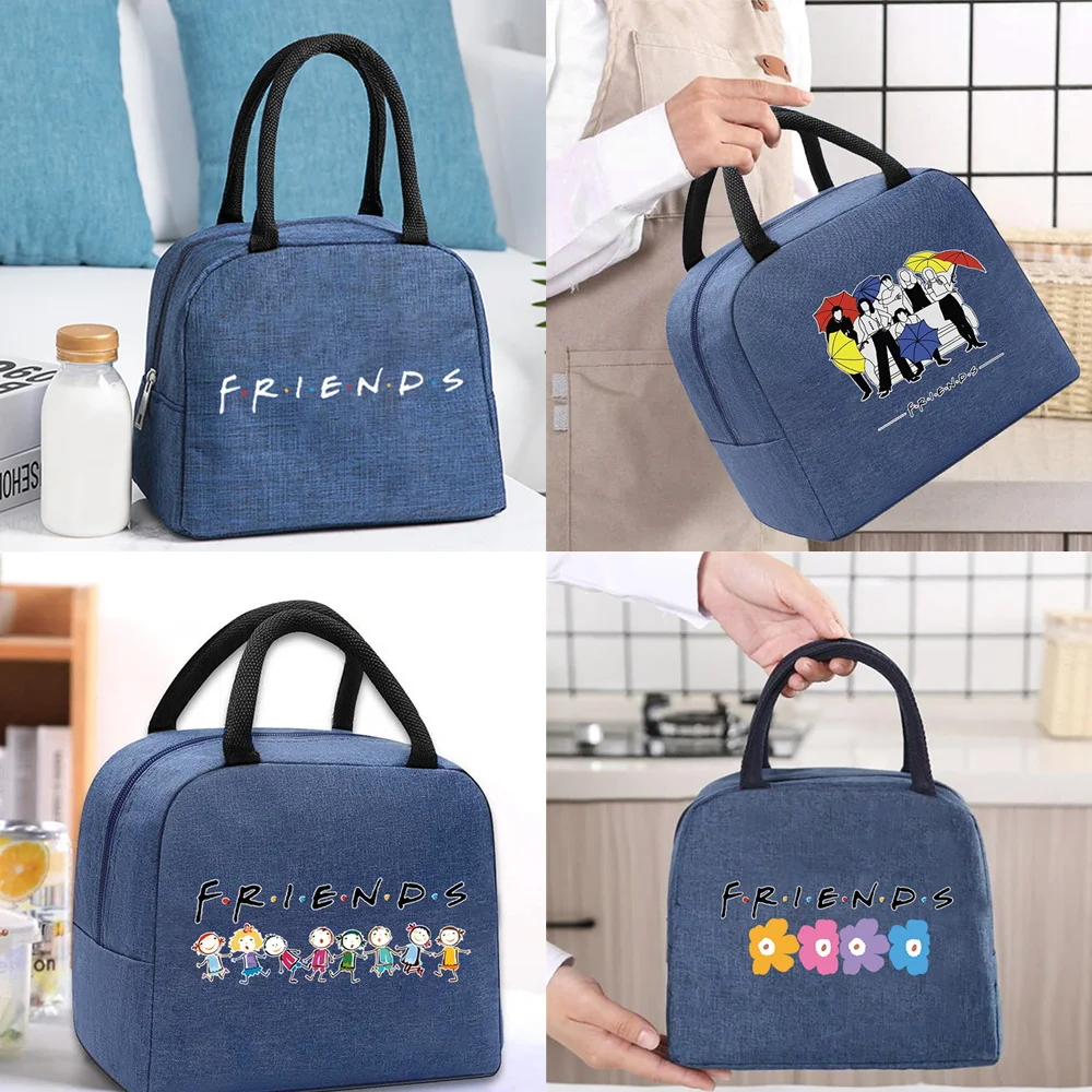 Lunch Bag Thermal Cooler Tote for Work Insulated Canvas Zipper Travel Food Picnic Storage Bags Unisex Friends Series Handbag