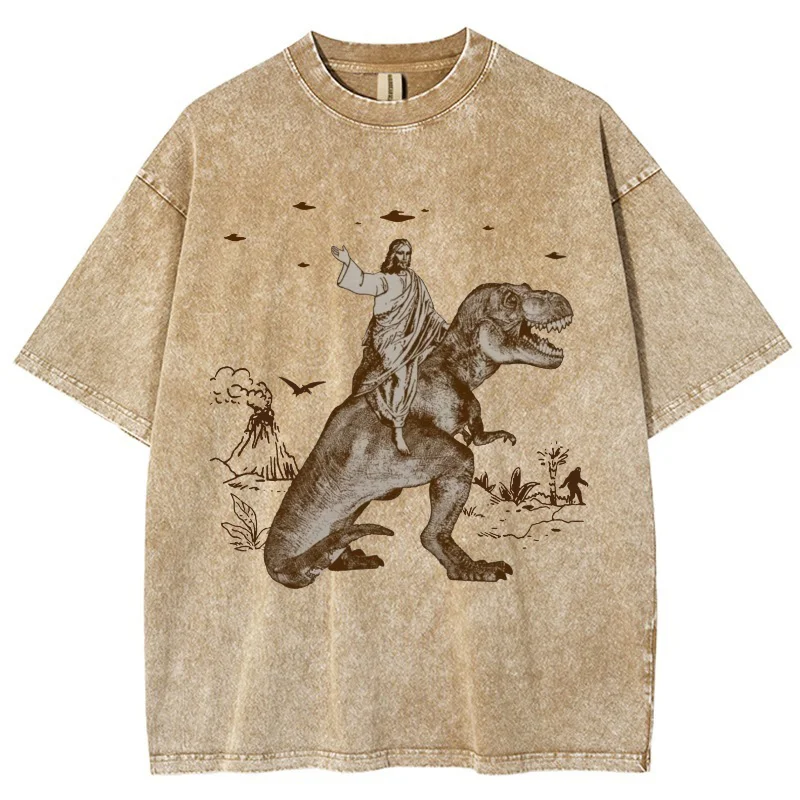 

Модная футболка с мультипликационным принтом динозавра, Женская стирка в стиле унисекс, Винтажная футболка, модный дизайн для студентов