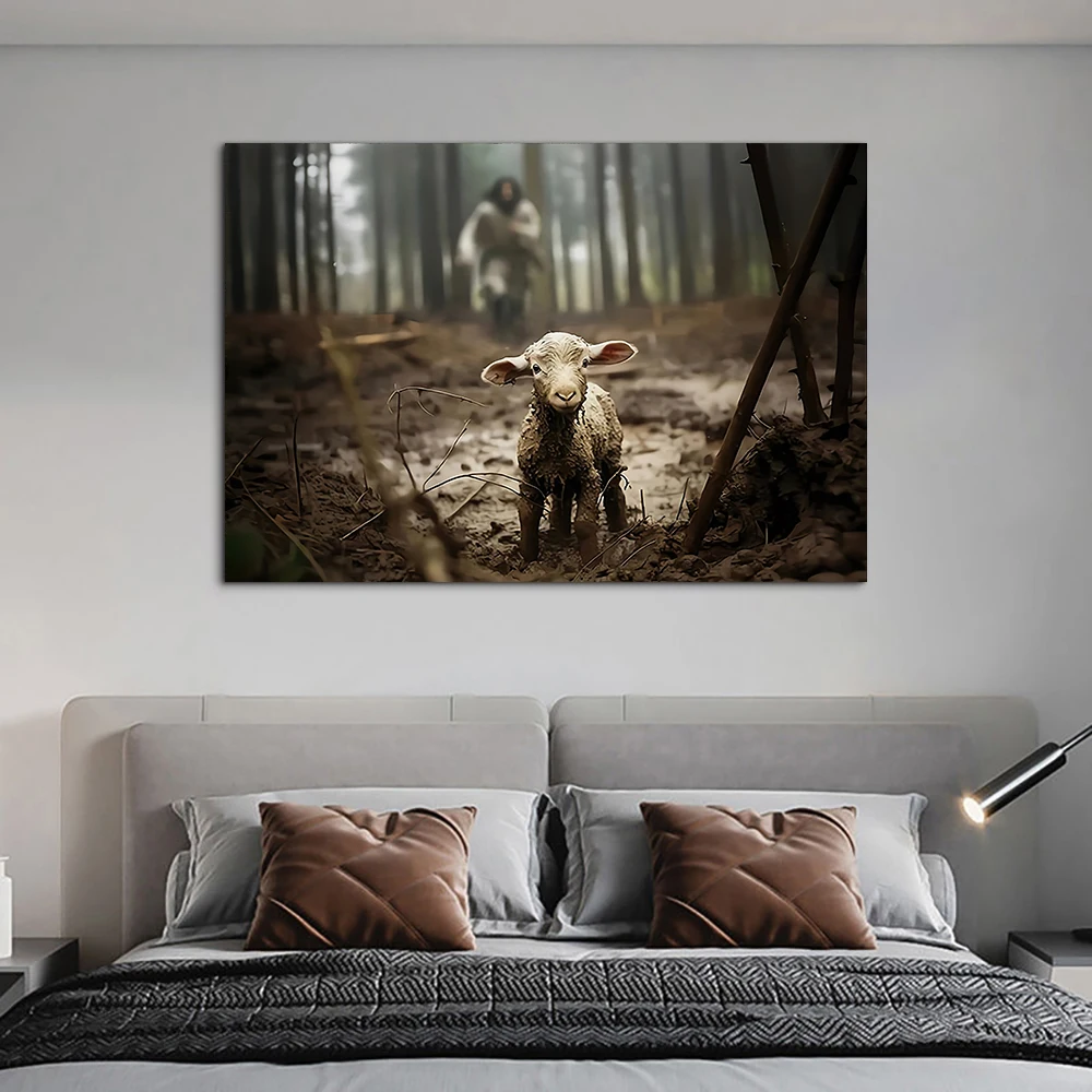 Classic Vintage Wall Art Christ Saves the Lamb HD Canvas Printed Poster Home Living Room Bedroom Hallway Decorative Painting