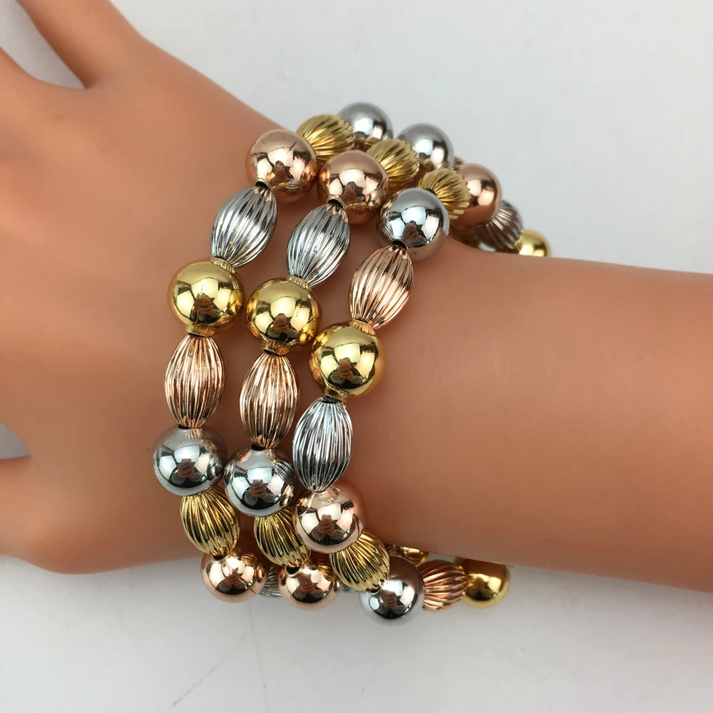 Yuminglai Fashion Luxury 3pcs/set Multiple Colors Beaded Bracelet Bangle Dubai Jewelry Accessories for Women FHK17322