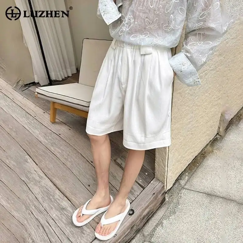 LUZHEN 2026 Summer Solid Color Elastic Waist Straight Five-pointed Pants Men's Handsome Elegant Solid Color Casual Shorts JY6599