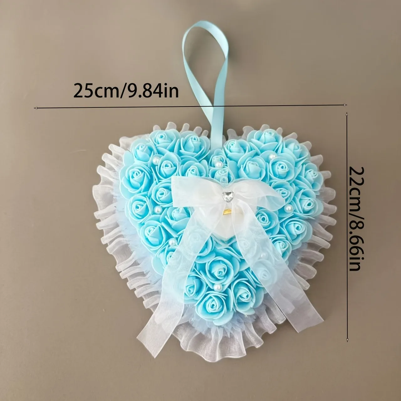 블루 하트 웨딩 링 베개 - 공주 스타일 충전 폼 패드, 프로포즈, 약혼, 발렌타인 데이 및 크리스마스