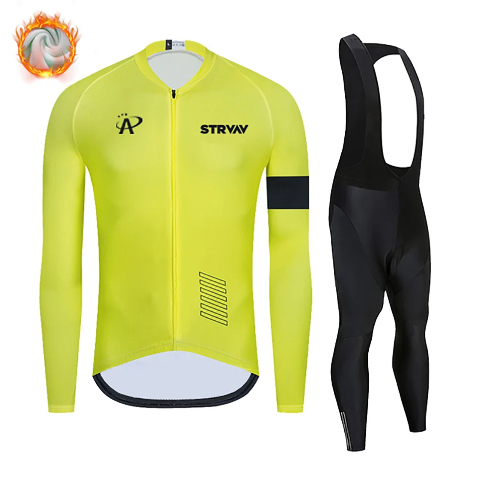 

Strvav-Thermal Fleece Cycling Jersey Set for Men, Mountain Bicycle Clothing, Winter Wear, New Bike Racing, 2023