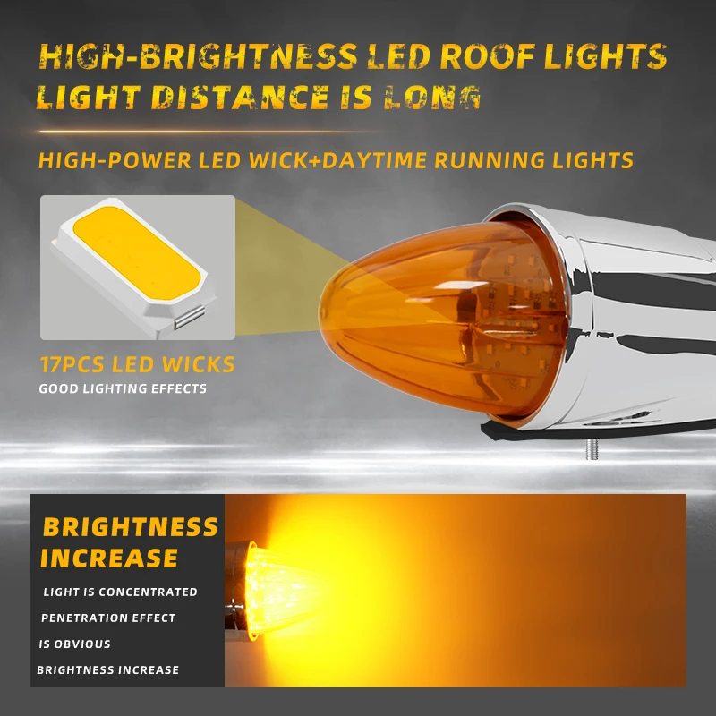

CF 1Pc 12V 17LED Amber Truck Roof Marker Light Chrome Cab Clearance Lamp Waterproof Running Light for Pickup Truck Trailer