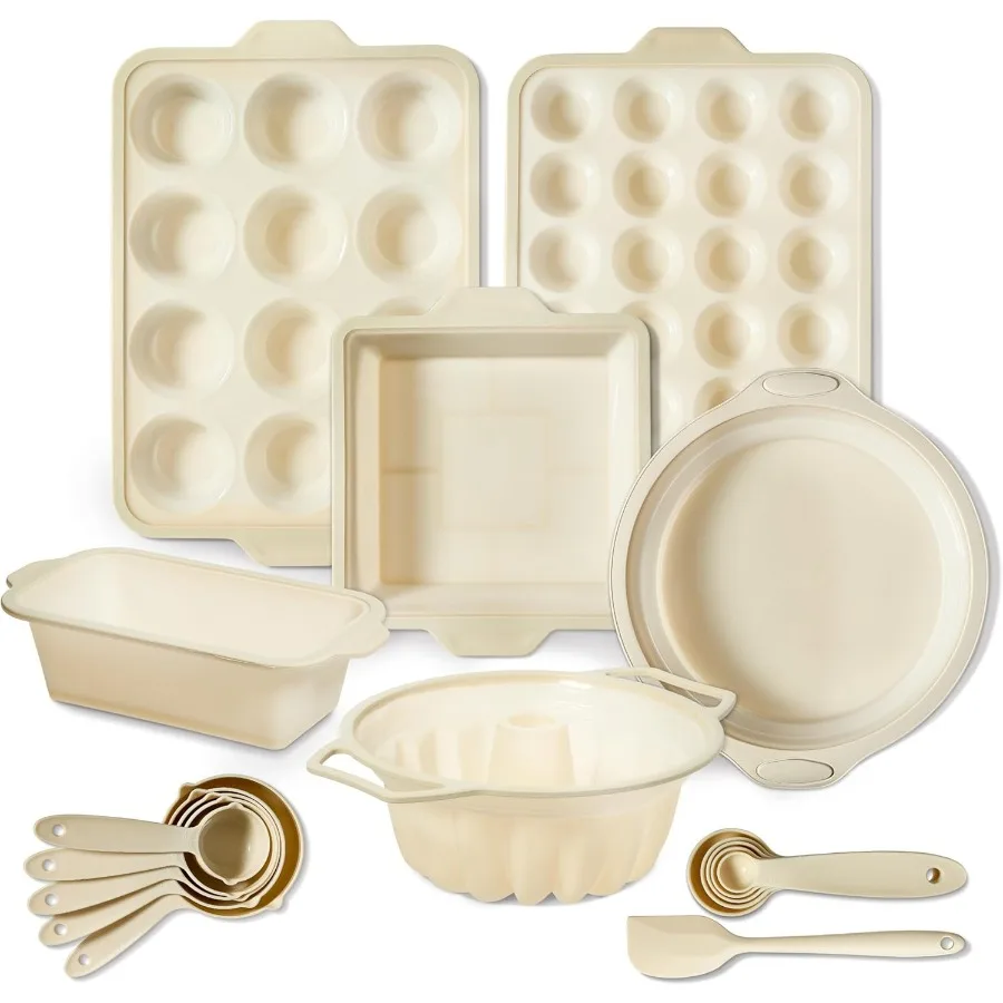 

COOK WITH COLOR 17 Pc. Silicone Baking Pan Set NonStick Easy Clean Silicone Muffin Pans for Baking with Sturdy Metal Frame for