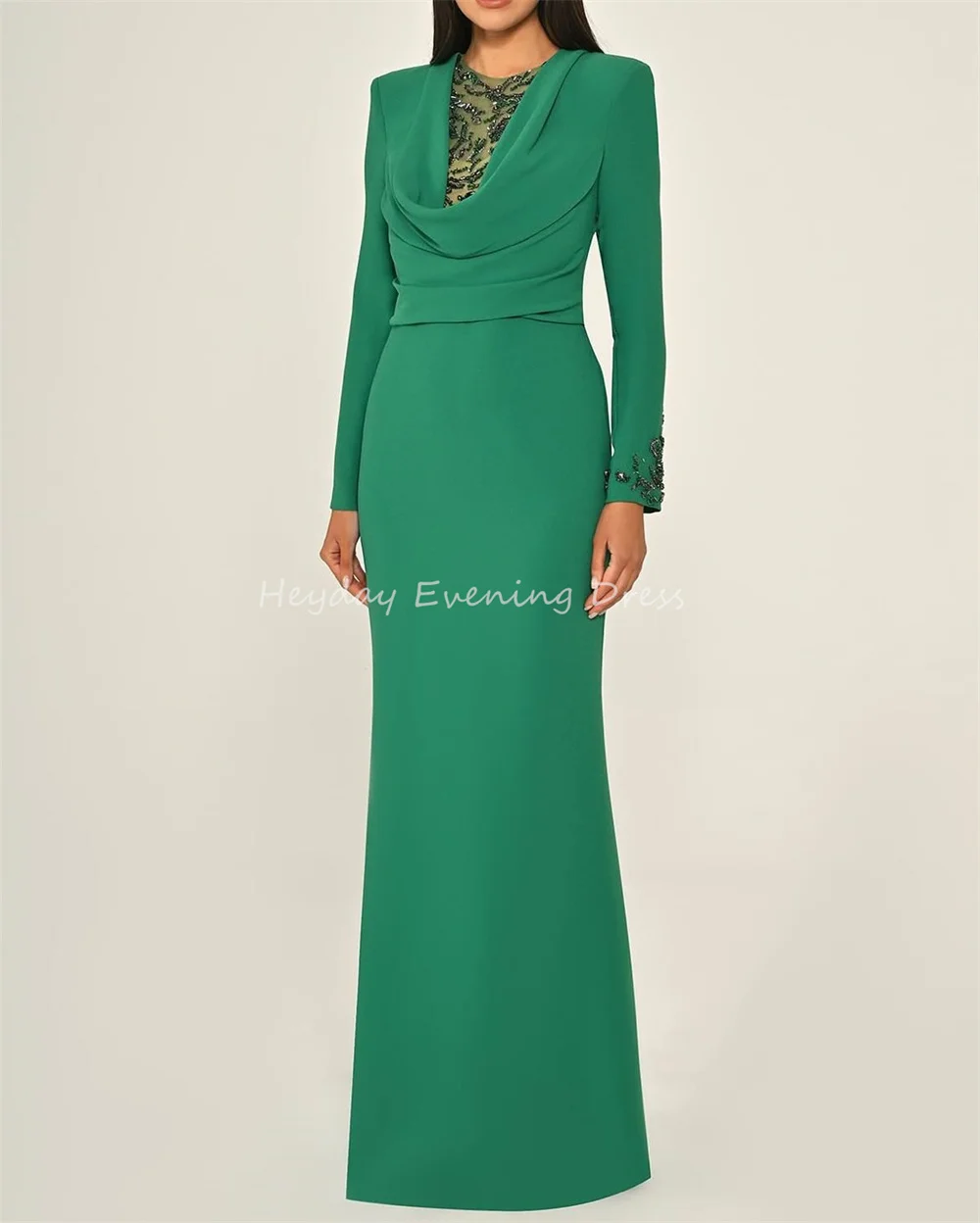 全盛期クレープマーメイド O ネックスパンコールレースシンプルなイブニングドレス女性のための 2025 長袖床の長さのサウジパーティードレス