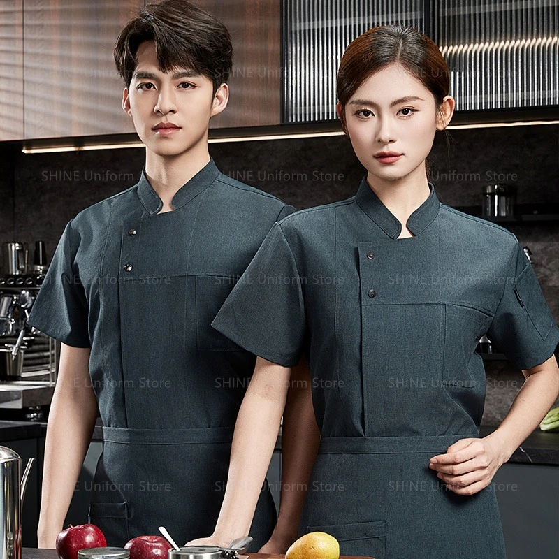 Breathable Chef shorts Summer short sleeve Chef coat Men Kitchen black uniform apron Restaurant Chef Jacket work clothes logo