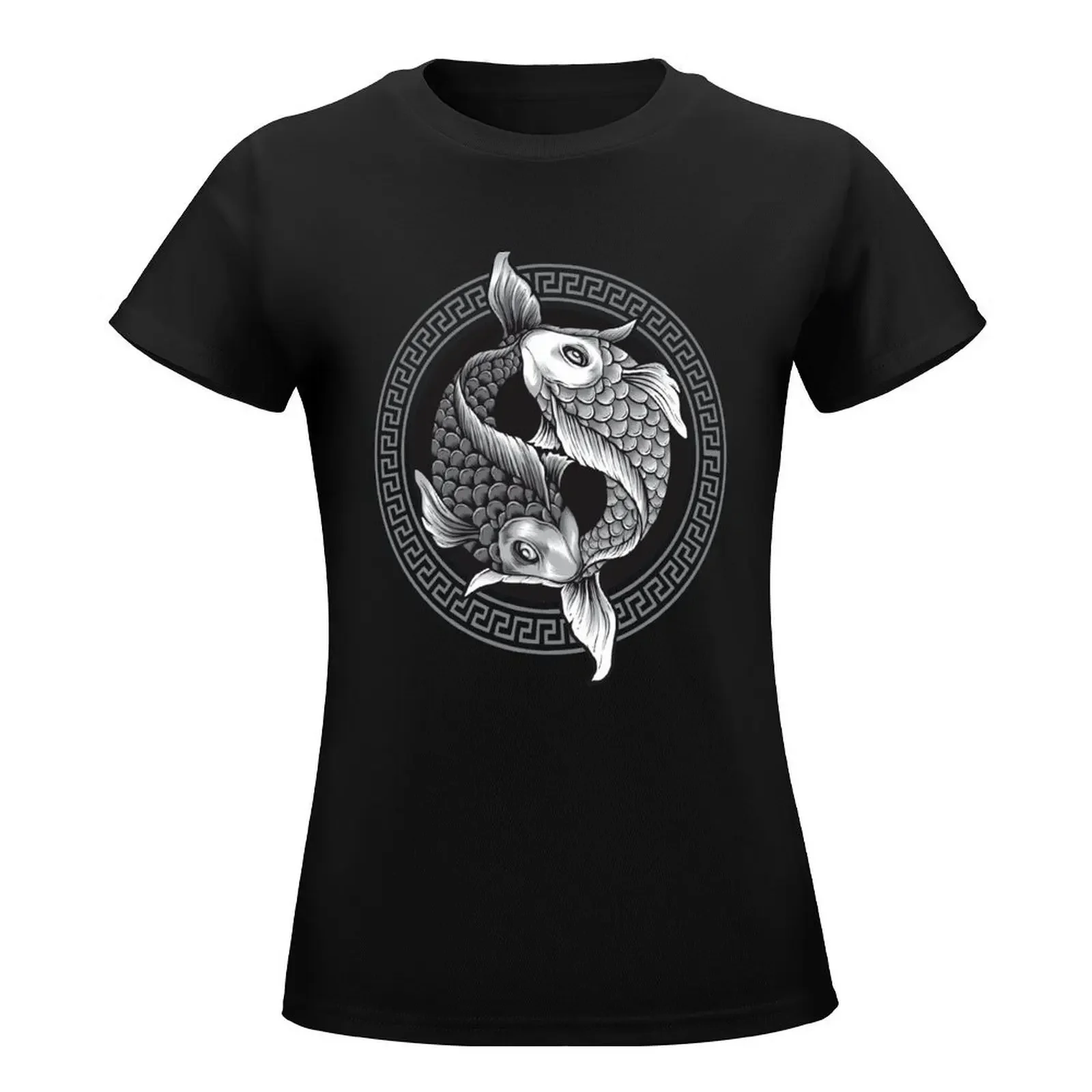 Camiseta feminina sinal de peixe, camiseta gráfica de yin e yang, roupas anime, blusa de verão para mulher