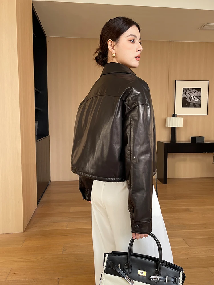 الخريف بولي سترات سترات من الجلد للنساء مع جيب معطف الإناث فضفاضة الإناث Harajuku الشارع الشهير سيدة طويلة الأكمام القطن ملابس خارجية