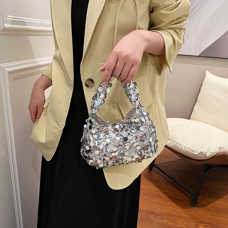 Small Sequin Shoulder Bags for Women 2024 Y2K Party Designer Korean Fashion Handbags and Purses Tote Bag with Short Handle