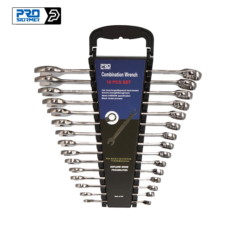 15pcs Ratchet Wrench Hand Tools Sets Multi Combination Car Repair Tool Black Nickel Process by PROSTORMER
