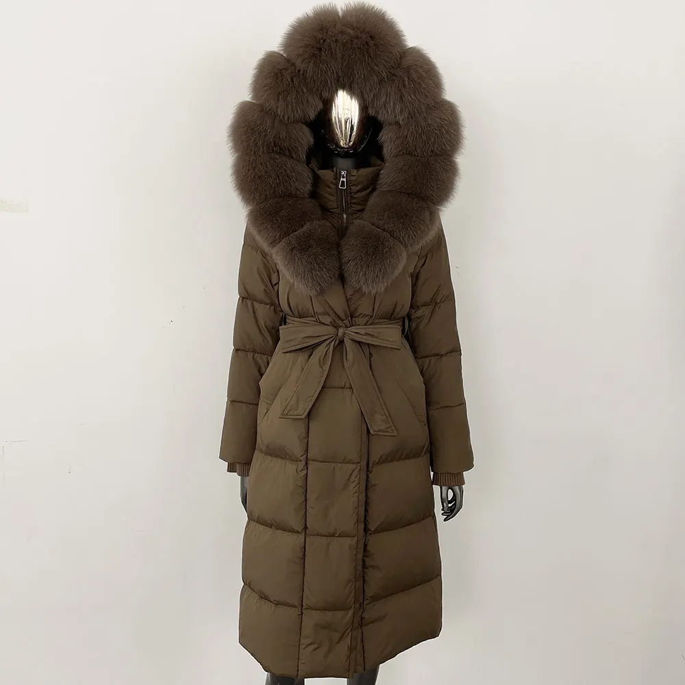 Weiße Gänsedaunenjacke, Parka, dick, warm, locker, wasserdicht, Mantel, natürliche Pelzjacke, Damen, 2024, Winter, echte Fuchspelzkragenjacke