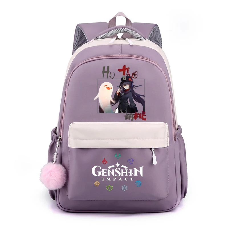 Genshin Impact Backpack Teenager Canvas Book Bag Kawaii HUTAO Graphic Children Mochila Large Fashion School Bags for Boys Girls