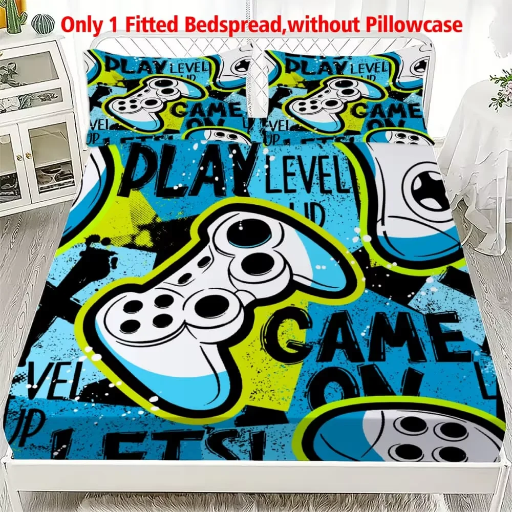 1pc Pop Art Game Controller Print Fitted Sheet Deep Pocket Elastic Mattress Cover Single Double Queen King Bedroom Decor