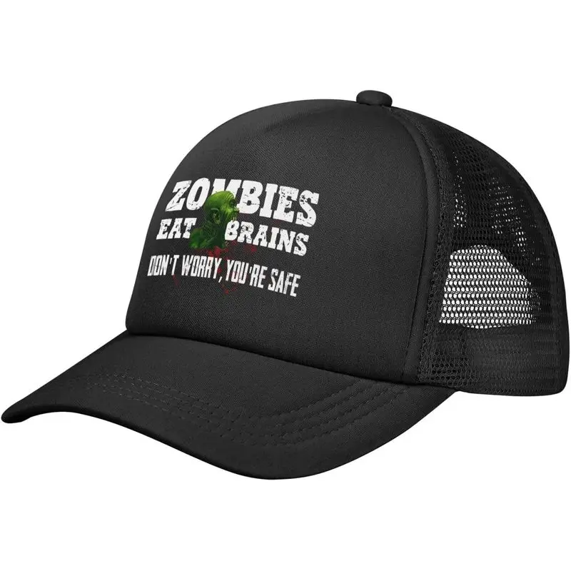 Zomb-Ies Eat Brains You're Safe Cap Funny Halloween Mesh Trucker Hat