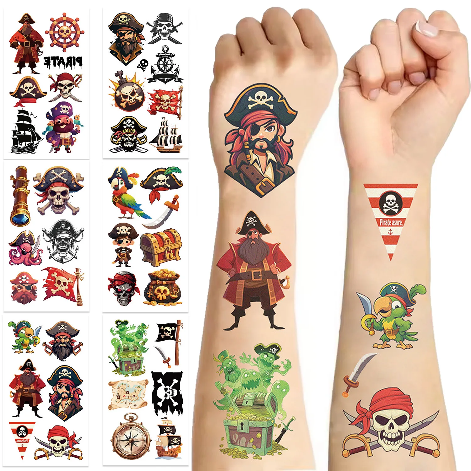 10pcs Cool Pirate Series Tattoo Stickers Cartoon Anime Childer Temporary Tattoos Sticker Pack Toys Funny Birthday Reward Gift