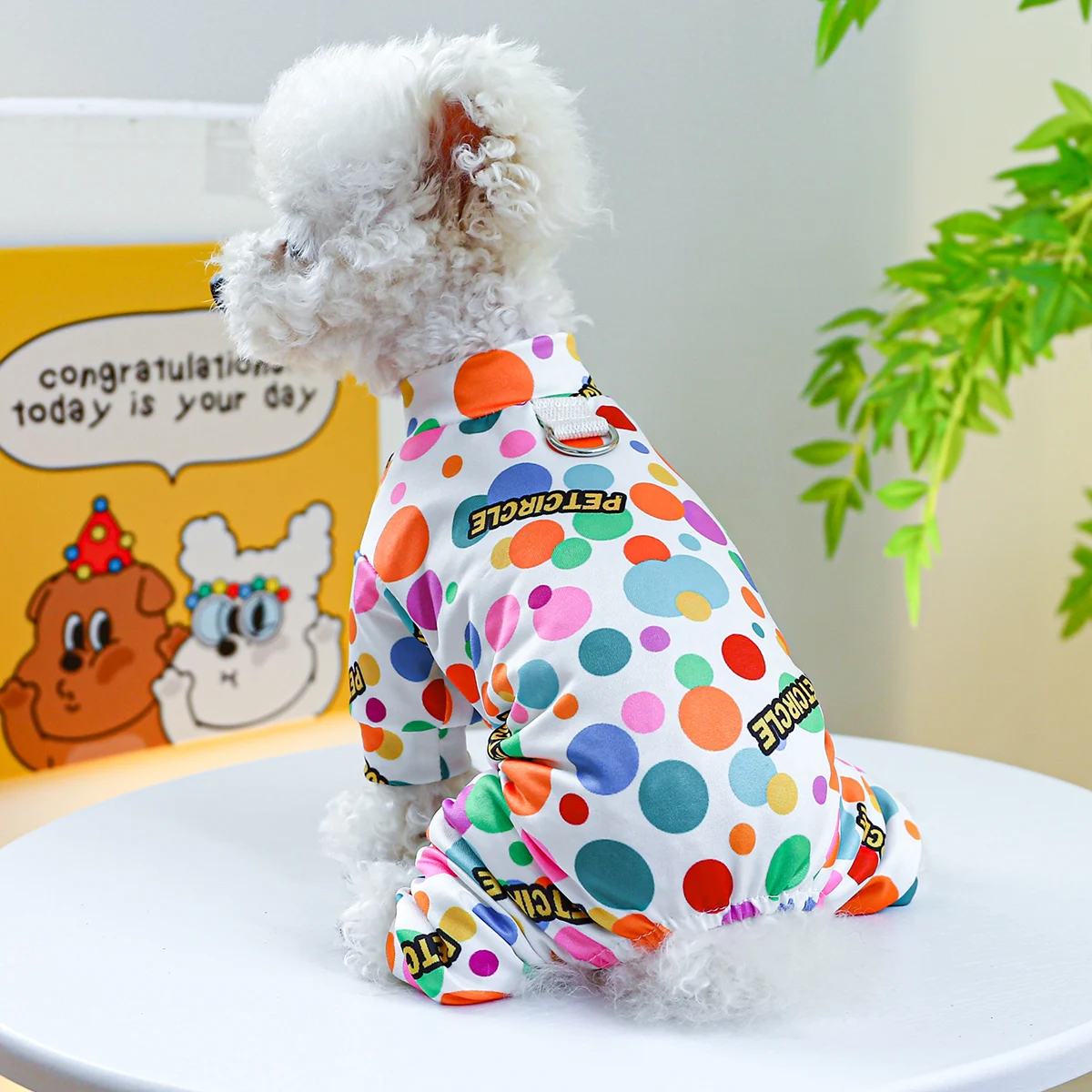 1PC Pet Apparel Dog Cat Spring Autumn Thin Color Bubble Four legged White Pajamas With Drawstring Buckle For Small Medium Dogs