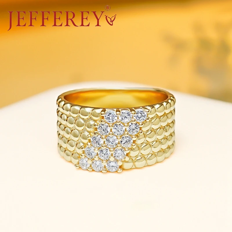 

S925 Silver Wide Version Yellow Gold Colour Ring for Women and Men Inlaid Full Diamonds Wedding Band Couples Luxury Jewelry Gift
