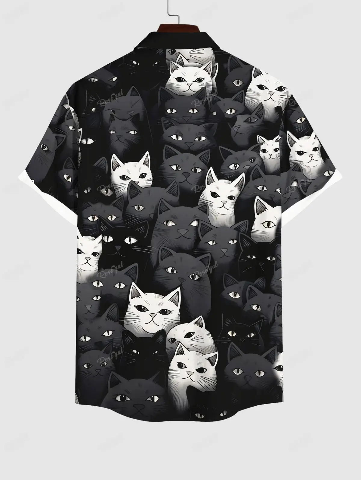 Black Cute Cats Printed Couples Outfits Buttons Shirt For Men, Crisscross Cami Dress For Women S-3X 3D Graphic Matching Set