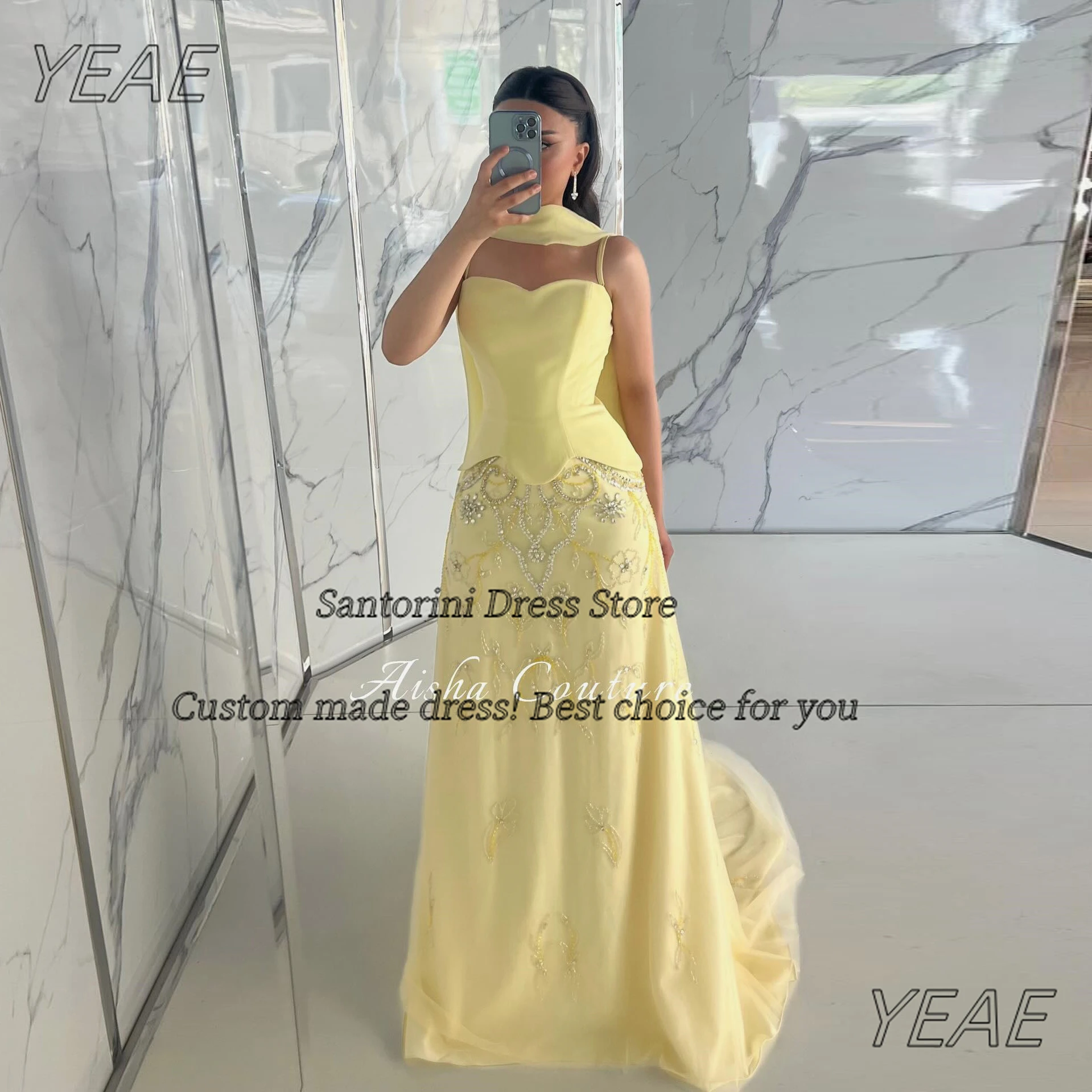 

Платья для выпускного вечера Santorini 2025 Sweetheart Robes De Soirée Вечернее платье ручной работы из бисера с шалями по индивидуальному заказу