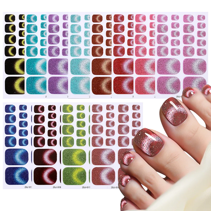 Cat Eye Toe Nail Stickers Full Cover Waterproof Glitter Sequins Self Adhesive Nail Decals DIY Toenail Art Decor Wraps Supplies 2