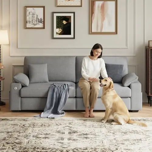 

89" Loveseat Couch, 3 Seater Upholstered Mid-Century Mondern Love Seat with USB Type C Ports, 4 Pillows and Storage