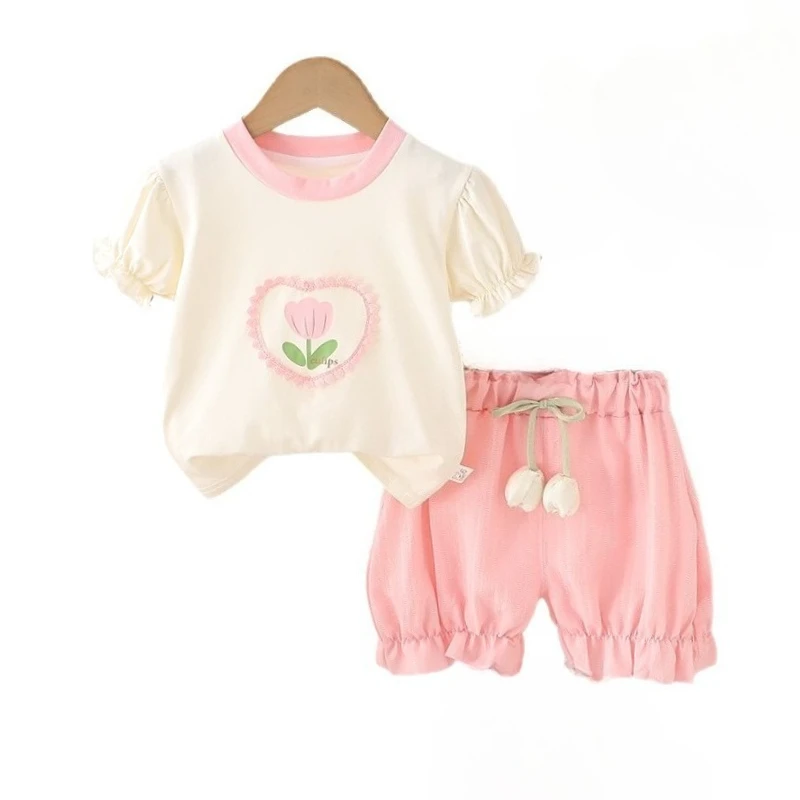 

New Summer Baby Clothes Suit Children Girls Fashion Short Sleeved T-Shirt Shorts 2Pcs/Set Infant Casual Clothing Kids Tracksuits