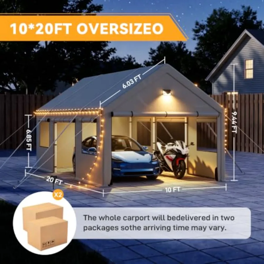 Carports Heavy Duty, Carport Canopy with Side Doors, Portable Car Port Garage Outdoor Car Shelter All Weather, Gray