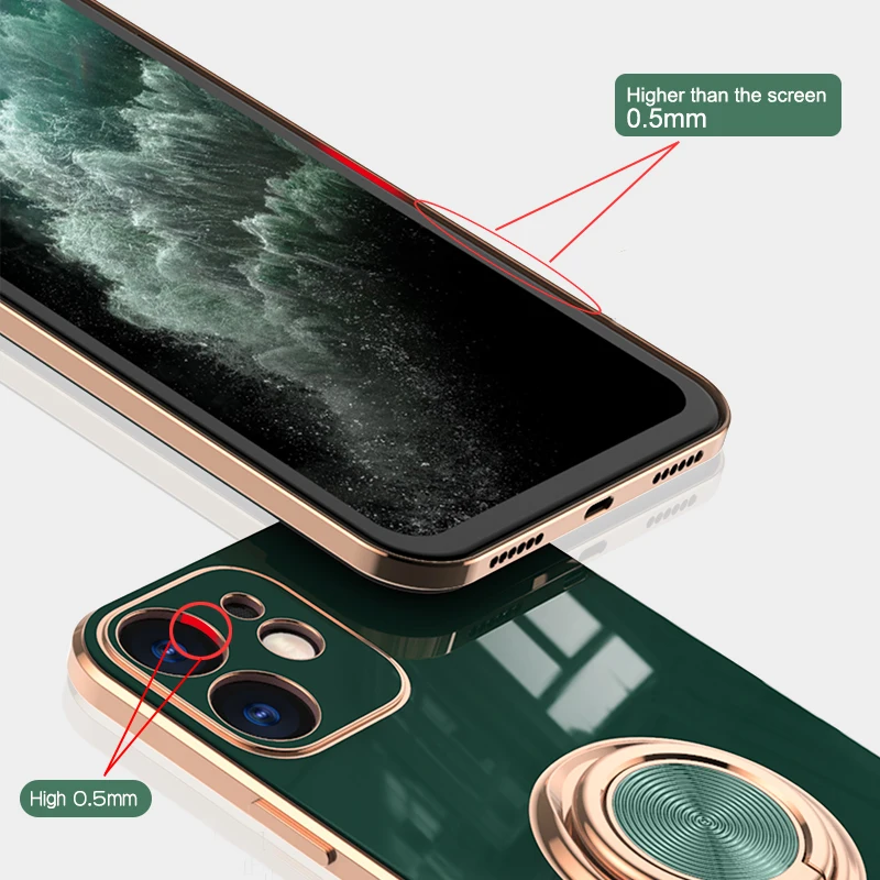 Силиконовый чехол с металлическим кольцом-держателем для iPhone 14 13 12 11 Pro Xs Max Mini SE X XR 7 8 Plus