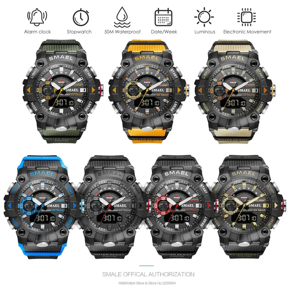 SMAEL Chronograaf Quartz Digitaal Horloge Heren Outdoor LED Lichtgevend Sporthorloge Mannelijke relogio часы Nang relogio reloj 8040