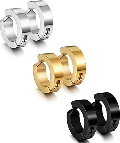 3 Colors Stainless Steel Mens Womens Hoop Earring Clip on Earrings Hoop Huggie Non-Piercing Jewelry