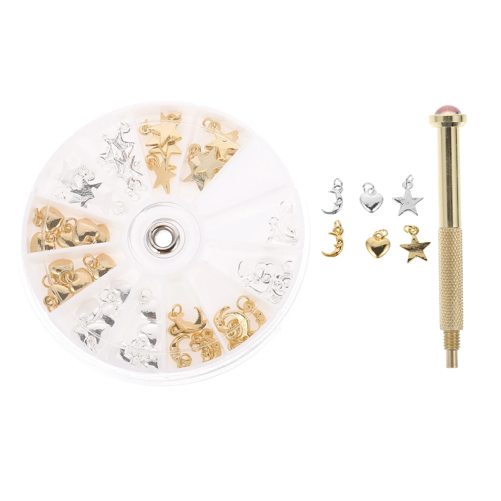 1 set di ciondoli per unghie, strumento di perforazione, ciondoli pendenti per manicure, accessori portatili leggeri per nail art, regalo, ciondolo per piercing per manicure