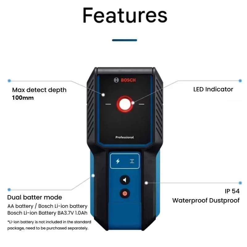 Bosch Professional GMS 100-23 Multi-purpose Wall Scanner Detector for Wood Metal Live Wire Cable Detection Kit