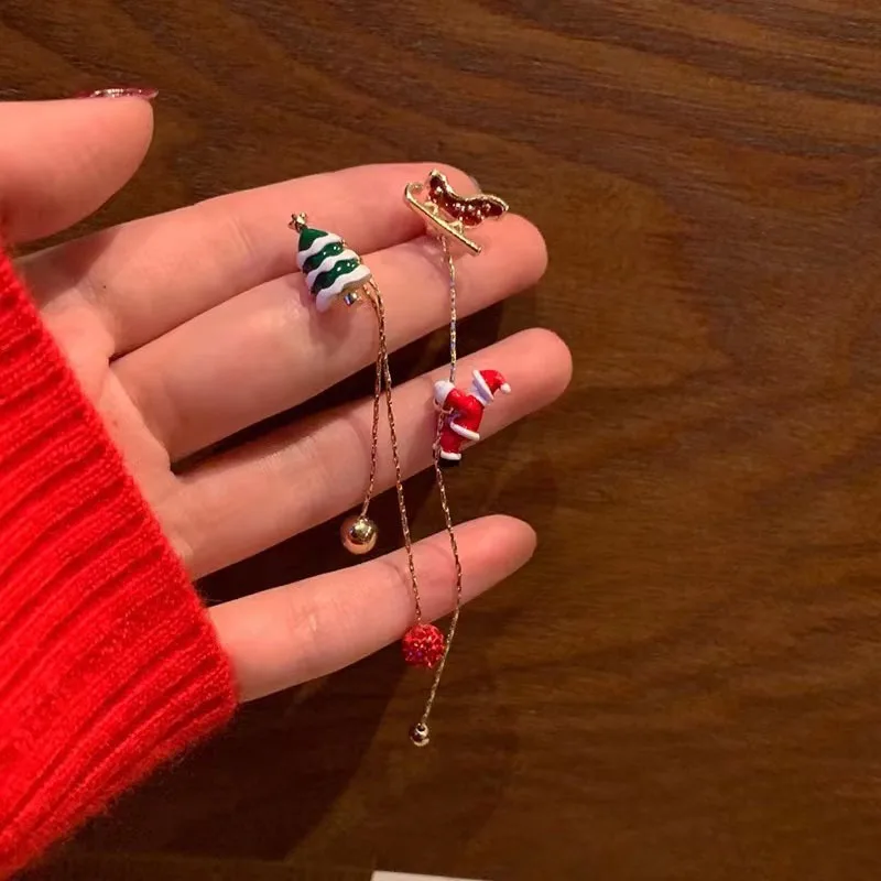 جديد عصري بيان شجرة عيد الميلاد أقراط للنساء سانتا كلوز ثلج إسقاط أقراط مجوهرات بنات هدايا عيد الميلاد بالجملة