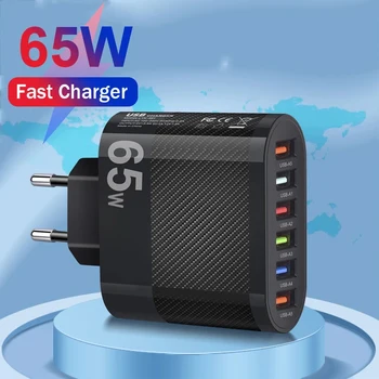 65W 6 port USB şarj hızlı şarj hızlı şarj 3.0 seyahat şarj iPhone Samsung Xiaomi cep telefonu adaptörü ab/abd Plug