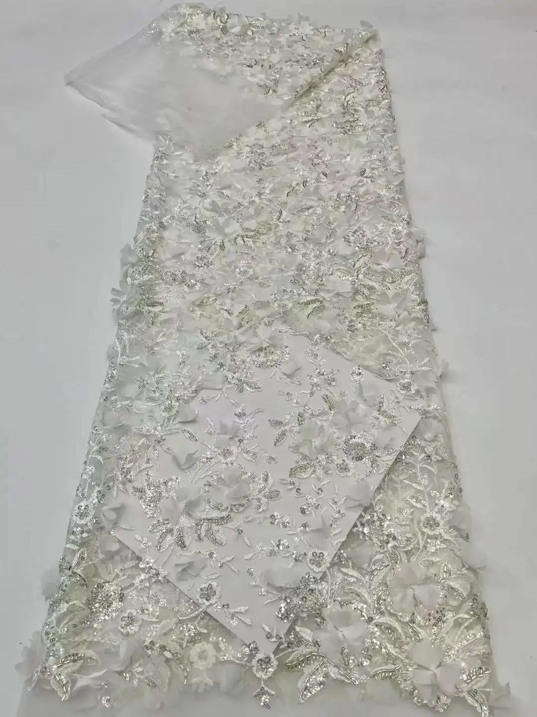 

African Sequins Lace French Tulle Beades Lace Fabric Women Fashion 5 Yards Embroidery Nigerian Lace Fabric For Wedding Party